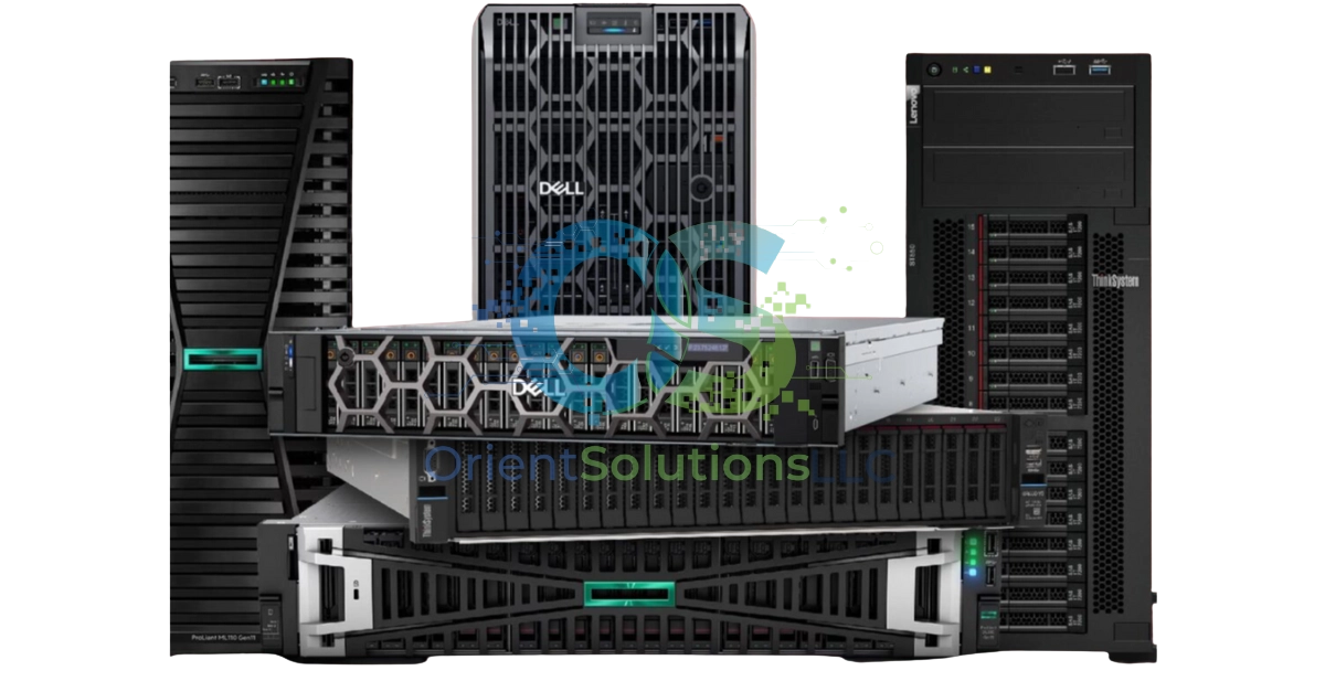 High-performance enterprise IT infrastructure featuring Dell, HPE, and Lenovo servers supporting optimized business networks in the UAE