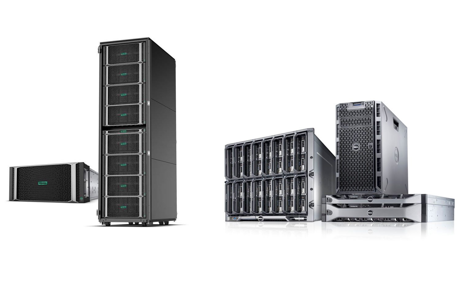 Dell EMC and HPE enterprise rack and tower servers for data center infrastructure